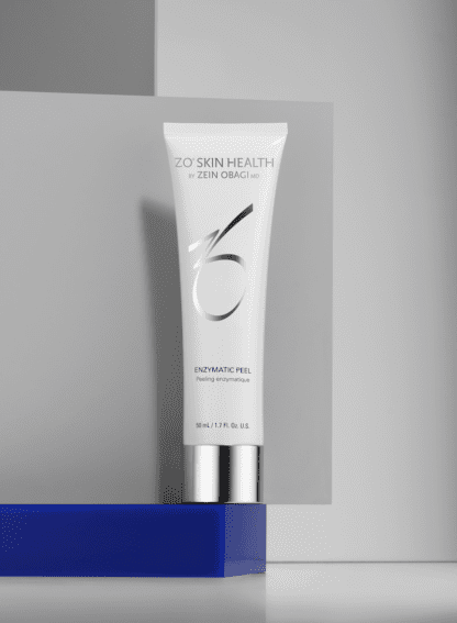 A tube of zo skin health is sitting on top of a blue and white background.
